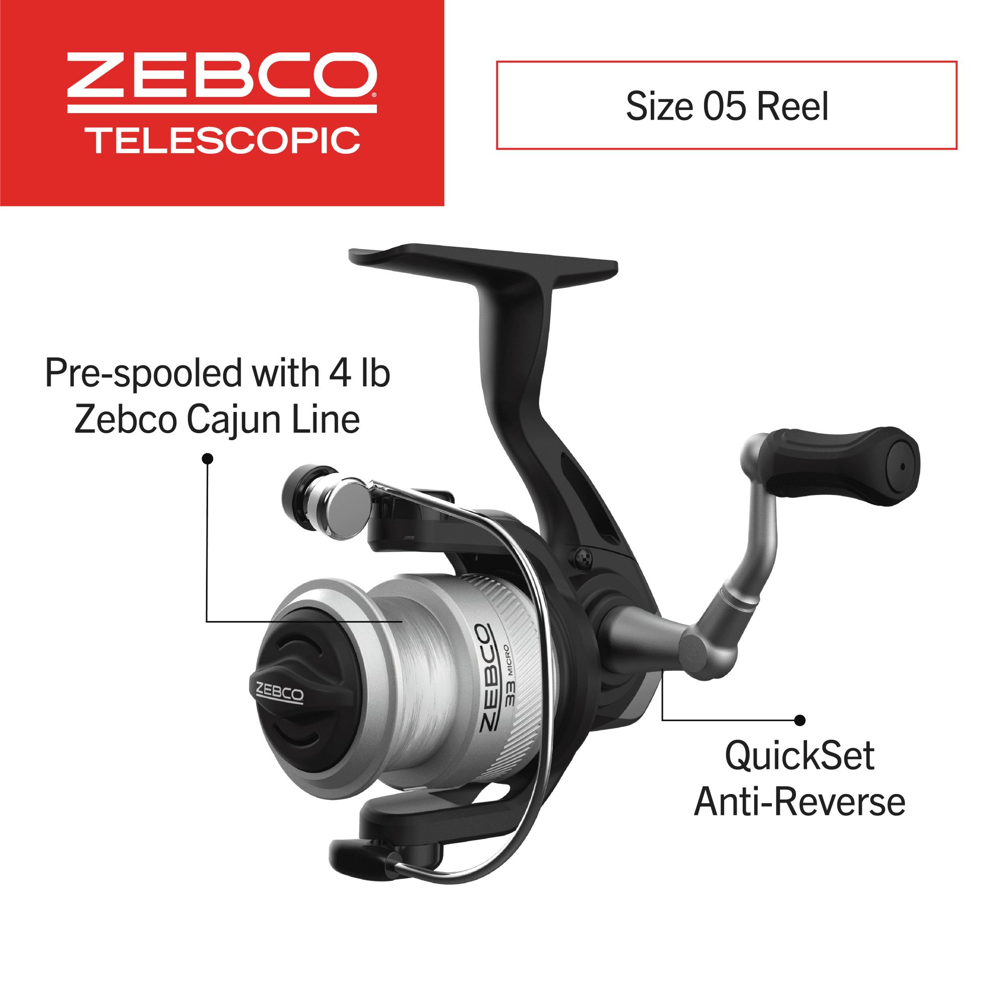 Zebco 33 Micro Triggerspin Spincast Reel and Telescopic Fishing Rod Combo,  Extendable 19-Inch to 5-Foot Telescopic Fishing Pole, QuickSet Anti-Reverse  Fishing Reel with Bite Alert, Silver/Black 