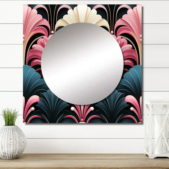 Designart "Pink & Blue Art Deco Elegance" 0 Square Mirror For Wall Decor - Large Pink Square Mirror Printed Wall Decor - Bohemian Square Living Room Mirror