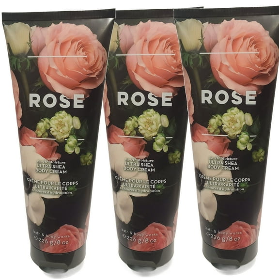 Bath and Body Works Rose 24H Moisture Ultra Shea Body Cream 8oz (Pack of Three)