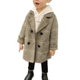 thumbnail image 2 of EnJoCho Boys Girls Winter Pe𝖺 Coat Dress Coats Notched Lapel Collar Double Breas𝗍ed Plaid Over Coats Long Jackets for Kids, 2 of 5