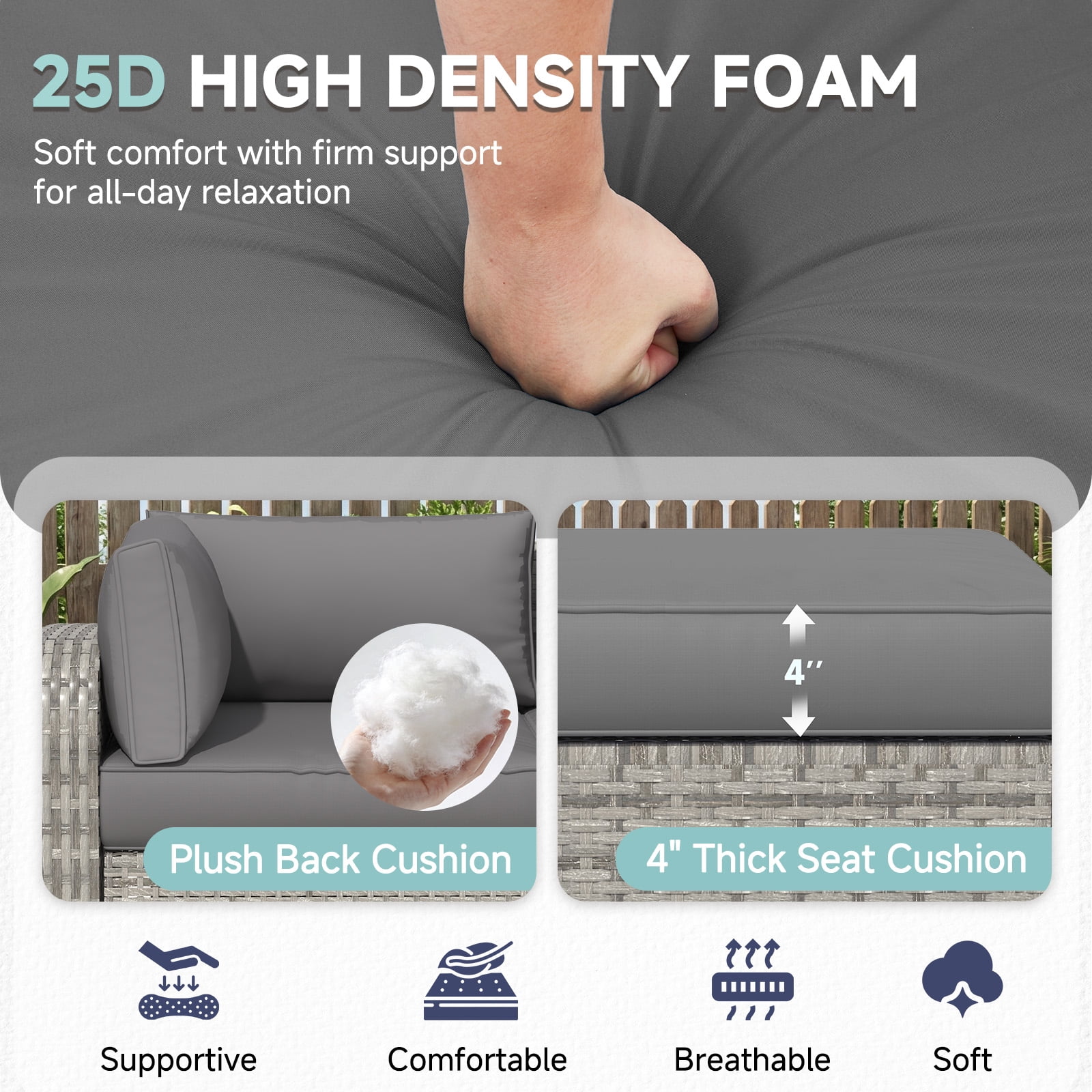 HOMREST Outdoor Replacement Cushions for Patio Furniture,Water-Repellent Sofa Cushion for 4-Seat Rattan Wicker Sectional Patio Conversation Sets,9-Piece Cushions Set for Outdoor Couch,Gray