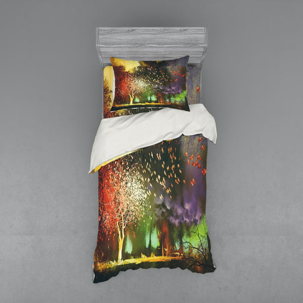 Fantasy Duvet Cover Set Fairy Forest With Mysterious Trees And