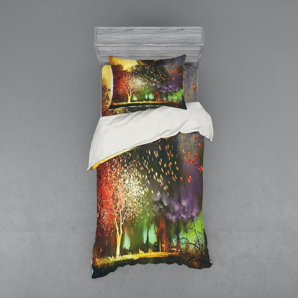 Fantasy Duvet Cover Set Fairy Forest With Mysterious Trees And