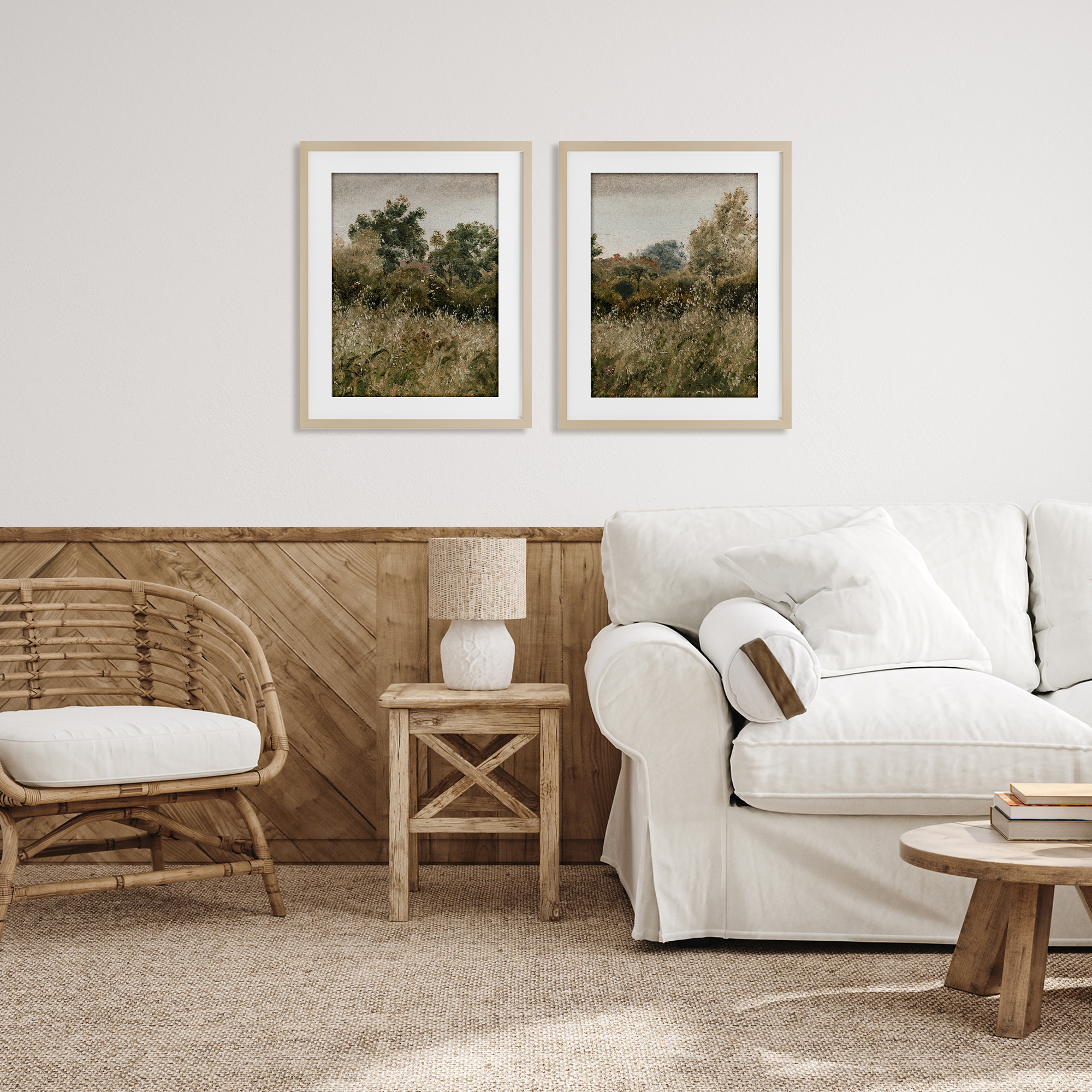 Rural Foliage Thicket 2 Piece Birch Framed Print Under Glass Set, design by Lettered and Lined