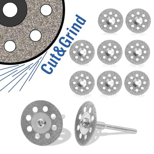 10 pcs Diamond Cutting Wheel Cut Off Discs Coated Rotary Tools W/Mandrel 22mm for Dremel