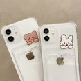thumbnail image 3 of Compatible con funda de iPhone, lindo conejito de dibujos animados Kawaii, oso, ranura para tarjeta de crédito, billetera, protección de esquina transparente, cubierta suave a prueba de golpes Ph, 3 of 4