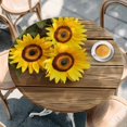thumbnail image 3 of Retro Round Fitted Table Cover Sunflowers Rustic Wood Grain Texture Pastoral Style Waterproof Table Cloth with Elastic Edge Wipeable Tablecloth for Picnic Camping Party Fits 45"-54" Diameter, 3 of 8