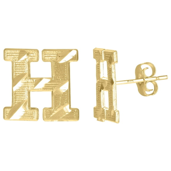 10k Yellow Gold Mens Initials Letter H Stud Earrings