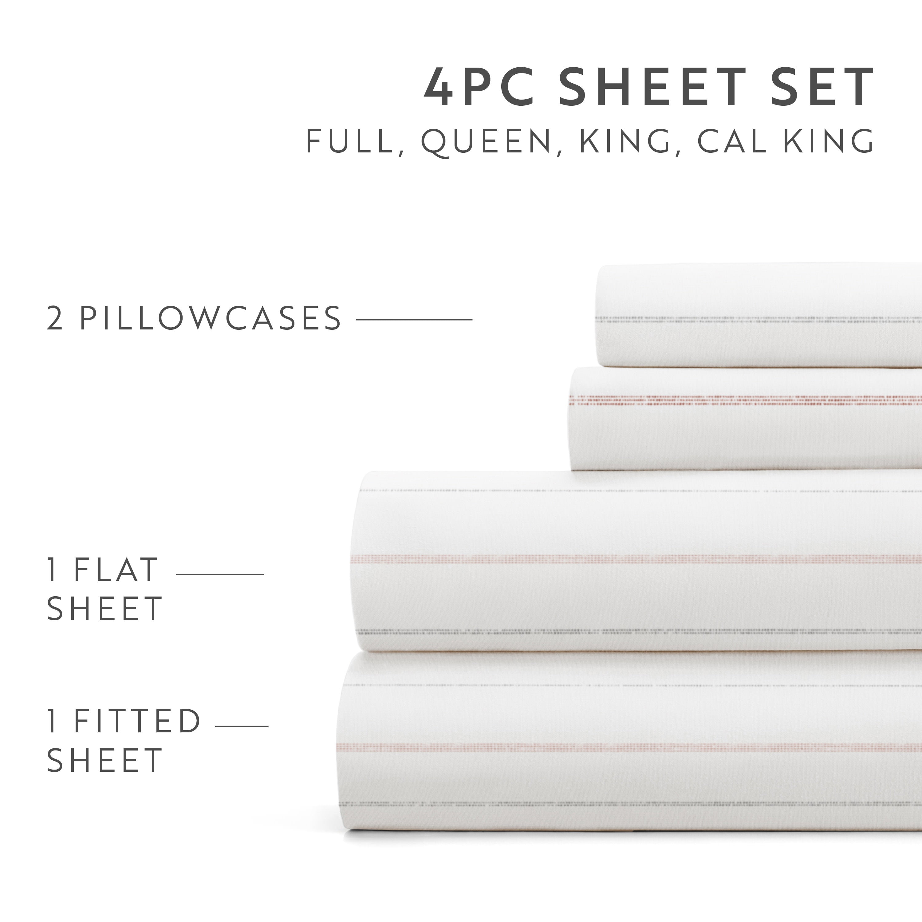 Noble Linens 4 Piece Pattern Microfiber Bed Sheets Set, Soft Stitch Stripe Terracotta, Full