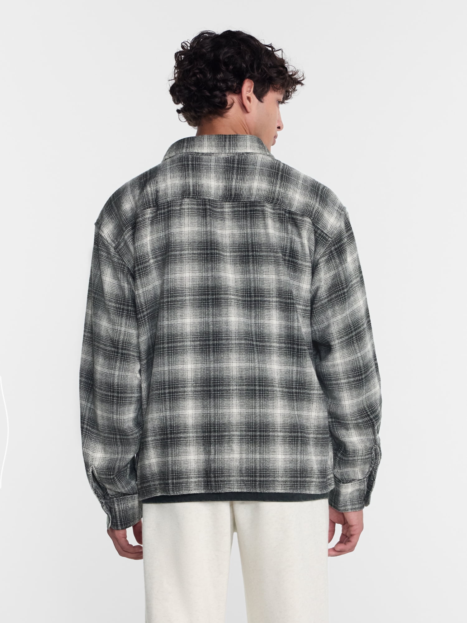 No Boundaries Boxy Cotton Plaid Flannel with Long Sleeves, Men's and Big Men's XS-4XLT