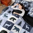 thumbnail image 4 of Feelyou Farmhouse Moose Bear Bedding Comforter Set 7pcs, Retro Blue Stripes Buffalo King Bedding Sets, Rustic Tree Botanical Reversible Bed Sheets, Luxury Bedroom Decor, 4 of 7