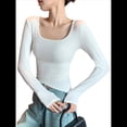 thumbnail image 1 of Camisetas de Larga para Mujer, Blusas de Cuello Cuadrado, Blusas Básicas de Punto Acanalado, Conjuntos de Otoño, Ropa de Moda XL, 1 of 6