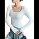 thumbnail image 1 of Camisetas de Larga para Mujer, Blusas de Cuello Cuadrado, Blusas Básicas de Punto Acanalado, Conjuntos de Otoño, Ropa de Moda M, 1 of 6