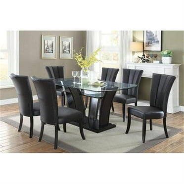JINS&VICO Black Faux Leather Upholstered Lines back Set of 2 Chairs Dining Room
