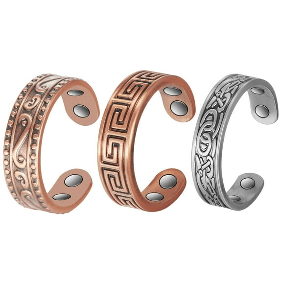 Wollet Copper Magnetic Rings for Women,  Silver Celtic Pure Copper Jewelry Set of 3