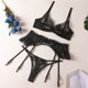 thumbnail image 5 of Conjunto de lencería sexy de 3 piezas con sujetador y liga con volantes bordados para mujer, 5 of 5