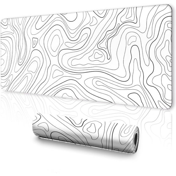 White Mouse Pad, Topographic Mouse Pad Large, Gaming Mouse Pad, XL Mousepad, Keyboard and Mouse Pad, Desk Mat, 31.5 x 11.8 in, Minimalist Contour for Office