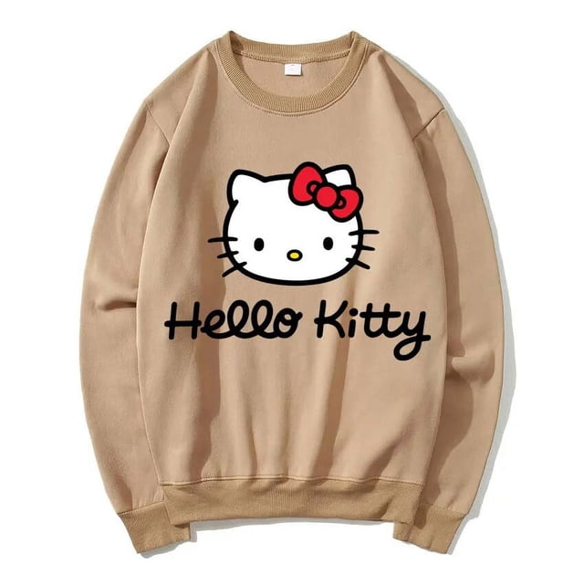 Hello Kitty Pull Femme Dessin Animé Printemps Automne Homme Col Rond Chandail à Capuchon Vêtements 2024 Nouveau Mode Couple Chandail en Molleton Hauts