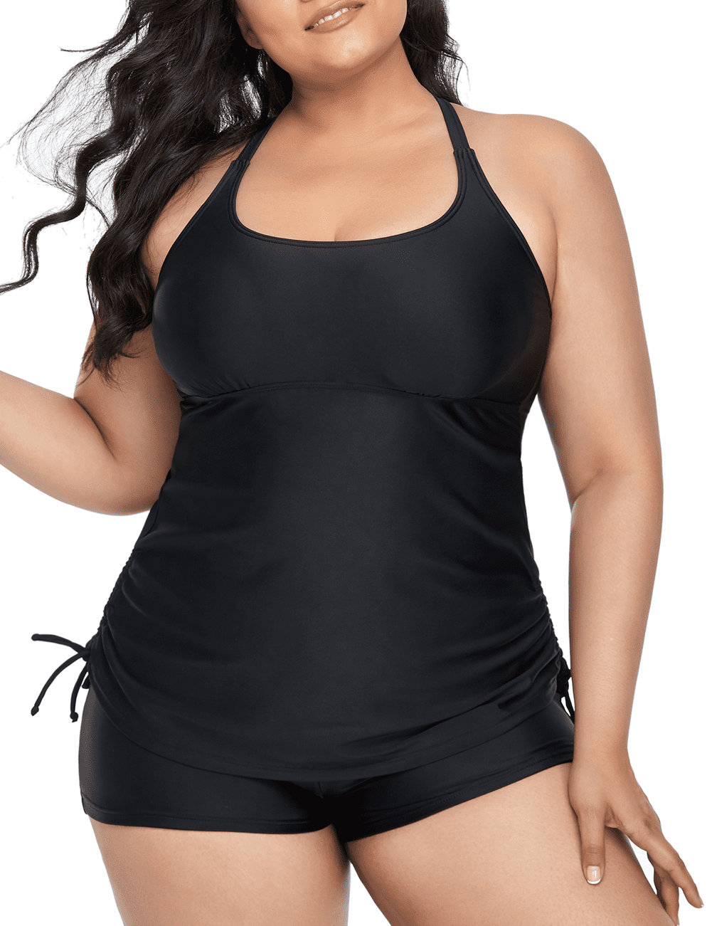 Mycoco Plus Size Two Piece Tankini Swimsuit for Women Athletic Bathing Suits High Neck Tankini Top with Shorts 