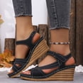 thumbnail image 2 of Pandaie Wedge Sandals for Women Strappy Open Toe Platform Slip on Walking Shoes Arch Support Ankle Strap Summer Beach Casual Sandal Black Size 7, 2 of 9