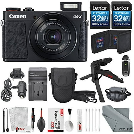Canon PowerShot G9 X Mark II Digital Camera (Black) Deluxe Bundle W/ 2 X 32 GB SD Card + Table Top Tripod + AC/DC Turbo Travel + Wrist Grip Strap + Point and Shoot Camera Case + Xpix Cleaning (Best Travel Point And Shoot Camera 2019)