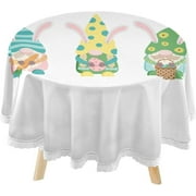 SKYSONIC Cute Dwarfs Gnome Round Tablecloth 60inch Indoor Wrinkle Free, Easter Eggs Basket Circular Lace Table Cover Washable for Kitchen Party BBQ Dining Decor