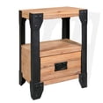 thumbnail image 2 of vidaXL 1/2x Solid Acacia Wood Nightstand Steel Small Bedside Table Cabinet, 2 of 13