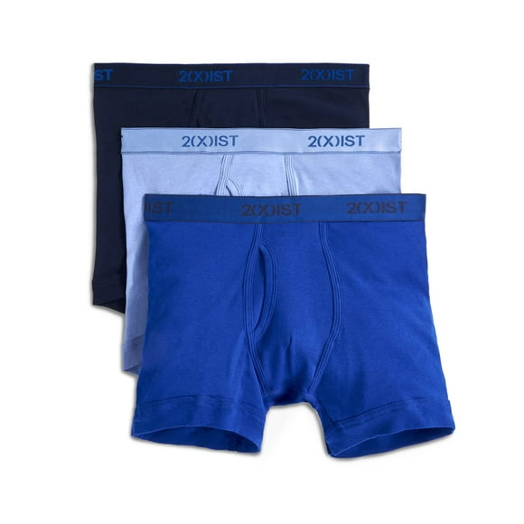 2(X)IST mens Essential Cotton Boxer Brief 3-pack Underwear, Navy/Cobalt Blue/Porcelain, Large US