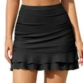 thumbnail image 2 of ylioge Womens Swimming Skirts High Waisted Solid Layered Ruffle Hem Pleated Swimwear Bottoms with Shorts Ladies Slim-Fit Swimsuits Skirt, 2 of 5