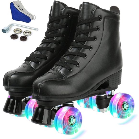 jessie Patins à Roulettes en Cuir PU Patins à Roulettes pour Femmes Extérieur et Intérieur Patins à Roulettes Réglables à Quatre Roues de Qualité Supérieure pour Femmes Hommes Garçons et Filles (Flash Wheel,7)