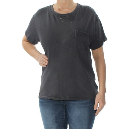 FREE PEOPLE Womens Black Vintage Pocket Tee Short Sleeve Crew Neck T-Shirt Top  Size: