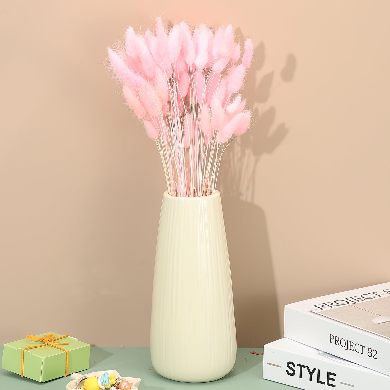 Uxcell 15.7in Bunny Tails Dried Flowers, 150pcs Pampas Grass Decor Rabbit Tail Natural Pampas Grass Bulk Fluffy Faux Pampas Grass Small Dried, Pink