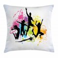 thumbnail image 1 of Youth Throw Pillow Cushion Cover, Jumping People Set Against Spray Paint Elements Teenagers Having Fun Energy Activity, Decorative Square Accent Pillow Case, 16 X 16 Inches, Multicolor, by Ambesonne, 1 of 2