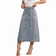 thumbnail image 2 of Women'S Denim Maxi Skirt Fashion Summer Casual A-Line Tie Waist Jeans Skirt with Pockets Light Blue XL, 2 of 9