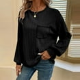 thumbnail image 2 of JUUYY Womens Casual Ribbed Long Sleeve Crewneck Basic Shirts Fitted Knit Tops Fashion Sweaters with Chest Pocket Black XL, 2 of 5