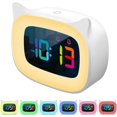 Cute Cat Ear Alarm Clock With Rgb 7 Color Night Light & 18 Ringtones