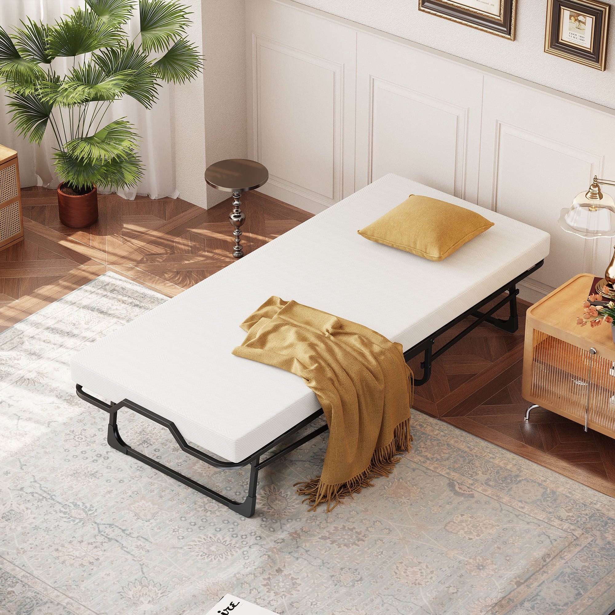 Vebreda Folding Bed with Mattress for Adults, Cot Size Rollaway Bed, Portable Foldable Bed with Mattress & Metal Frame for Easy Storage, 75"x 31"