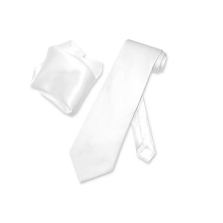 Circle Silk Tie - Biagio 100% SILK Solid WHITE Color NeckTie & Handkerchief Men's Neck Tie Set