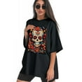 thumbnail image 3 of Plus Size Shirt for Women Black Tops for Women Short Sleeves Shirt for Women Skull (3) T Shirt Crewneck Shirt for Women 5XL, 3 of 5