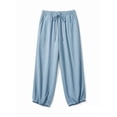 thumbnail image 4 of Vynhevius Plus Size Palazzo Pants for Women Cotton Drawstring Elastic Waist Casual Loose Trousers Solid Color Summer Bottoms, 4 of 6
