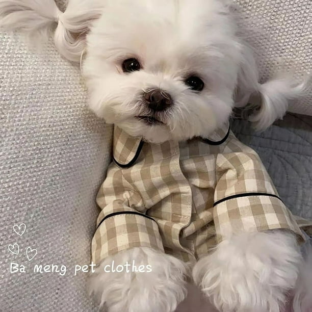 Ropa de dormir para mascotas, pijamas para perros con cierre de gancho y bucle de algodón a cuadros con bolsillo trasero para cachorros y gatos, primavera y verano