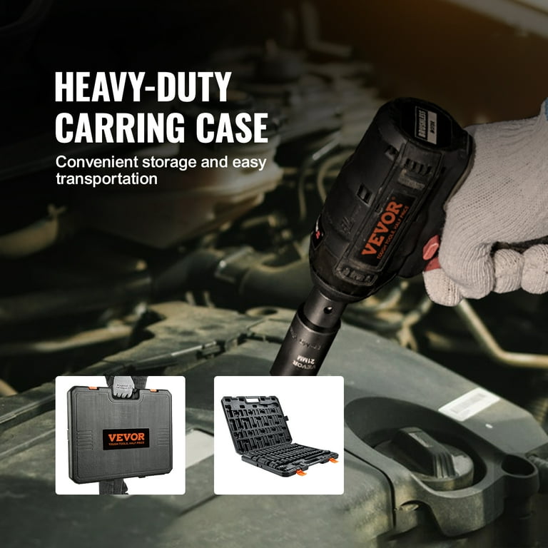 VEVOR 1/2" Drive Impact Socket Set, 65 PCS Standard SAE (3/8" to 1-1/4") & Metric (10-24 mm) Sizes, 6 Point Cr-V Alloy Steel Includes Adapters & Ratchet Handle & Storage Case