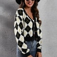 thumbnail image 6 of Aboser Womens Y2k Cropped Cardigan Sweaters Preppy Fashion Argyle Plaid Sweater Coat Lightweight Cotton Knit Cardigan Button Up Long Sleeve Crop Tops, 6 of 9