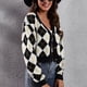 thumbnail image 5 of Cárdigan Cárdigans para mujer Abrigo Casual Rombo Enrejado Blusas Tejido Frente Abierto Suéter Corto Abrigo de Mujer, 5 of 9