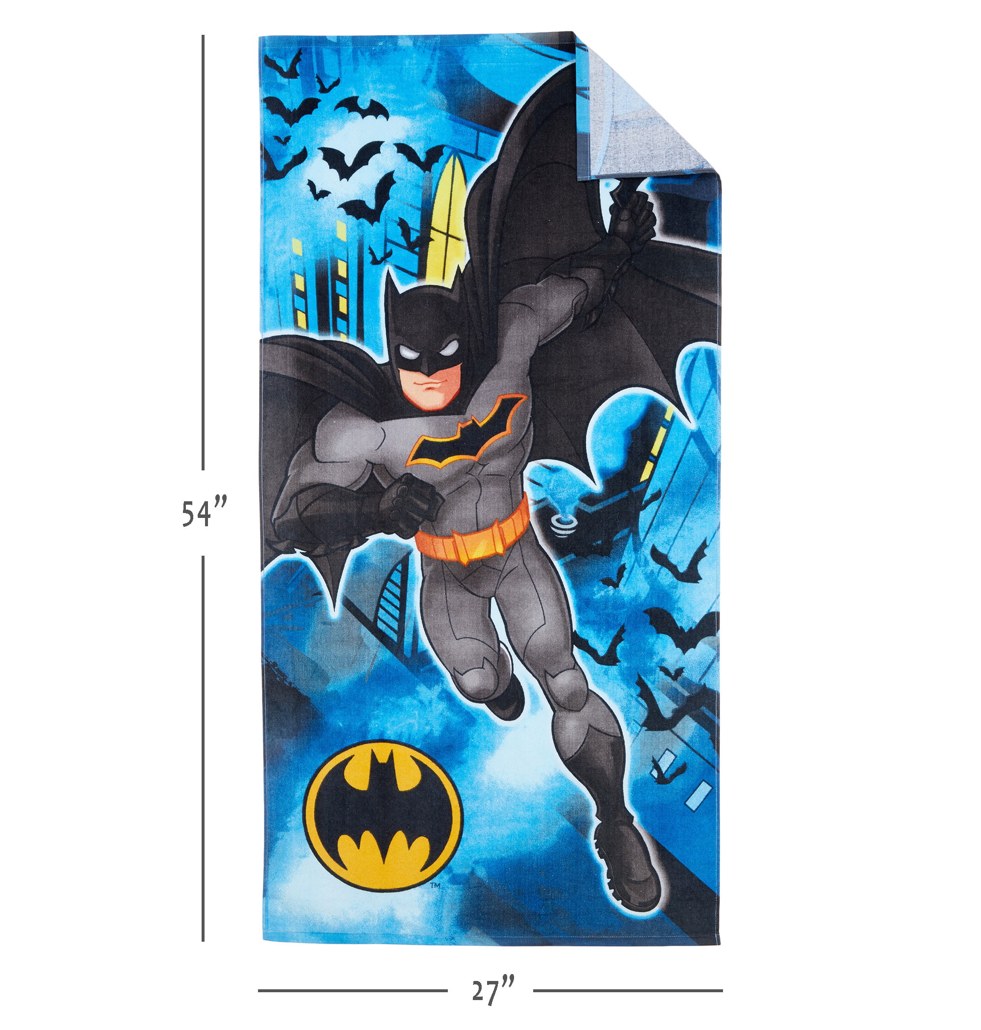 Batman Kids Beach Towel, Cotton Blend, 27x54, Blue, DC Comics 