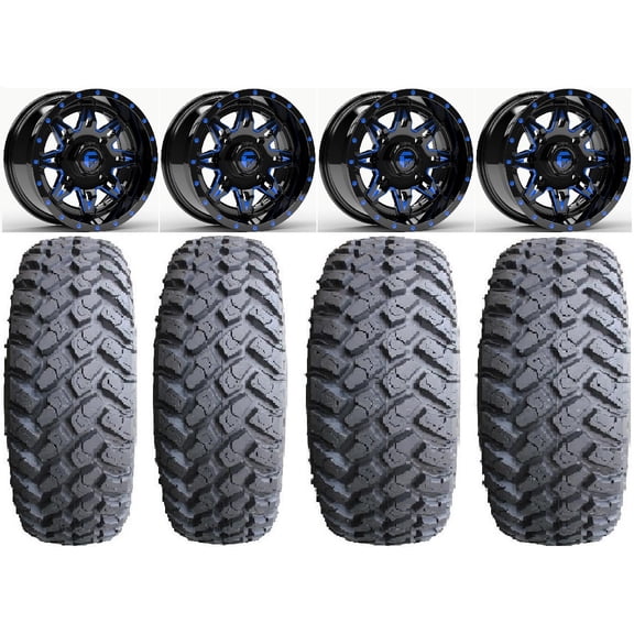 Fuel Lethal Blue 14" Wheels 27" MotoHammer Tires Kawasaki Mule Pro FXT