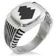 thumbnail image 1 of Stainless Steel Ogasawara Samurai Crest CZ Ribbed Needle Stripe Pattern Biker Style Polished Ring, 1 of 1
