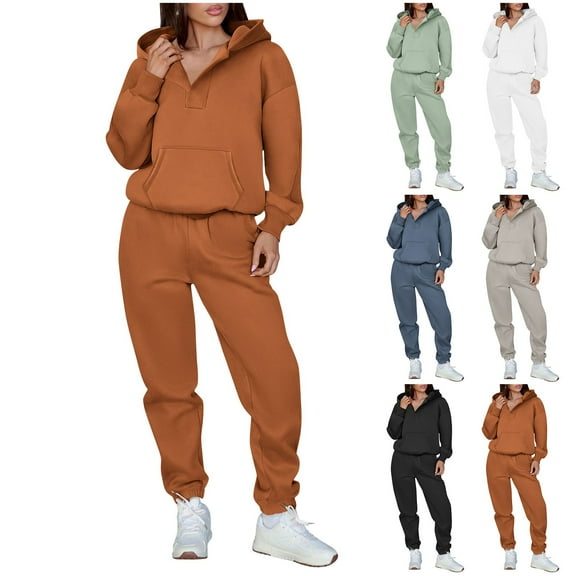 Efsteb Women 2 Piece Outfits Hoodie Sweatsuits Set Casual Sweatpants Long Sleeve Sweatshirt Matching Joggers Tracksuit Sets (Black,L)