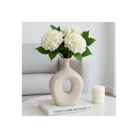 Elegant Ceramic Vase with Hollow Center for Living Room Decor - Contemporary Flower Vase for Home Decor and Room Display - Sculptural Accent for Bedroom, House, Office and Table - 13", Gold