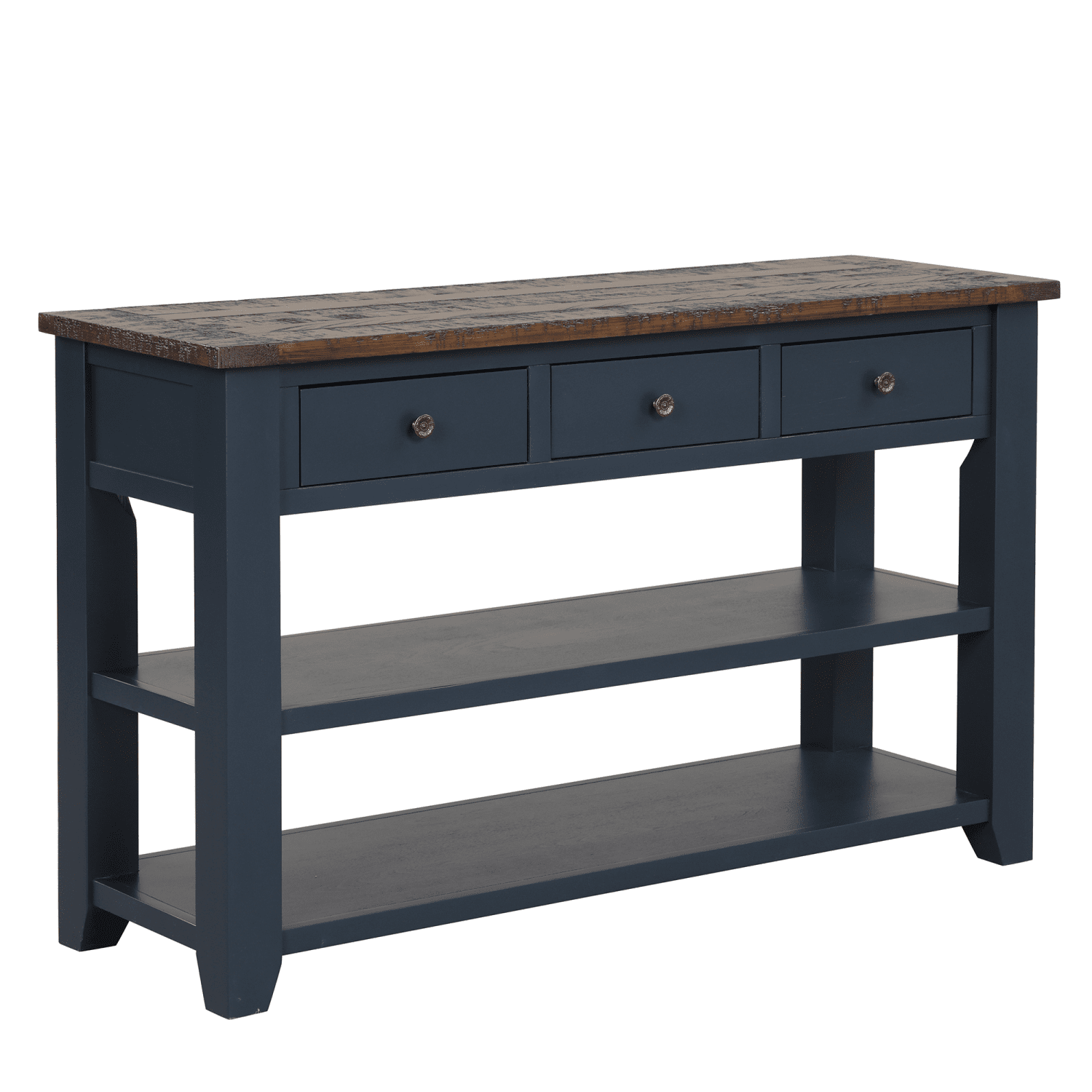 Tcbosik Console Table with Open Shelves and 3 Storage Drawers, Farmhouse Sofa Table, Accent Table for Entryway, Hallway, Foyer, Living Room, Space Saving, Navy Blue